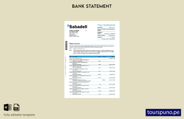 listo para imprimir plantilla de páginas de Word del mes de extracto bancario de